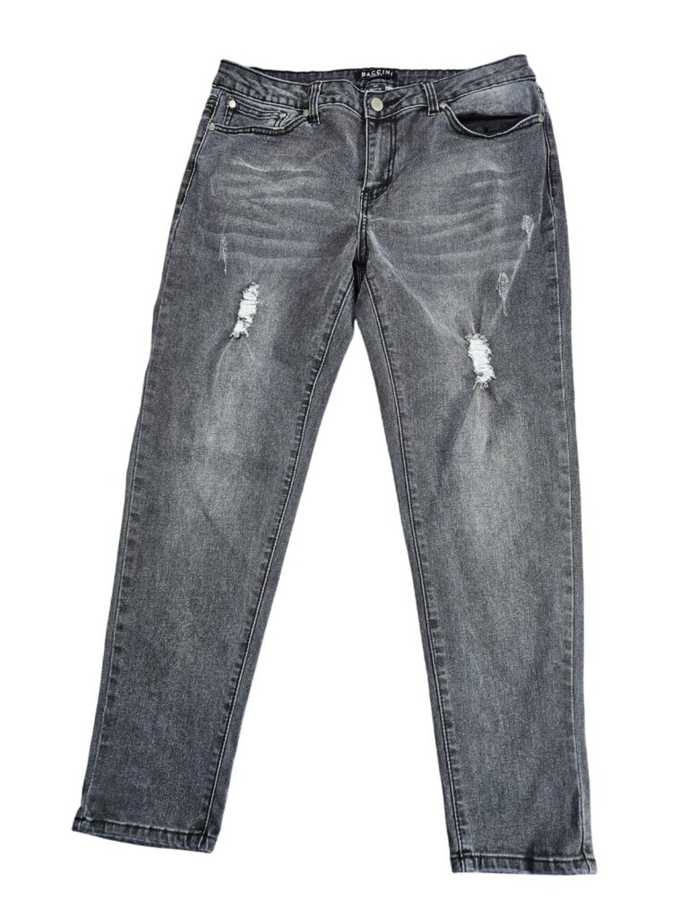 Baccini Tapered Jeans Womens 12P Charcoal Wash Mid Rise Distressed Stretch Denim